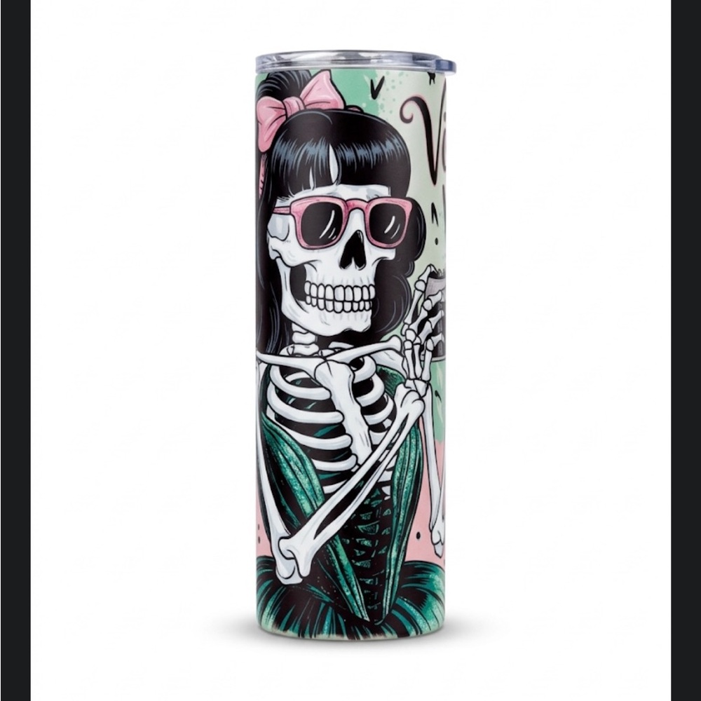 Skeleton Design Tumbler with Pink and Green Accents